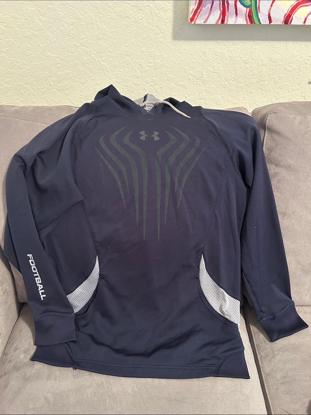 Under Armour Navy and Gray Football Pullover Hoodie